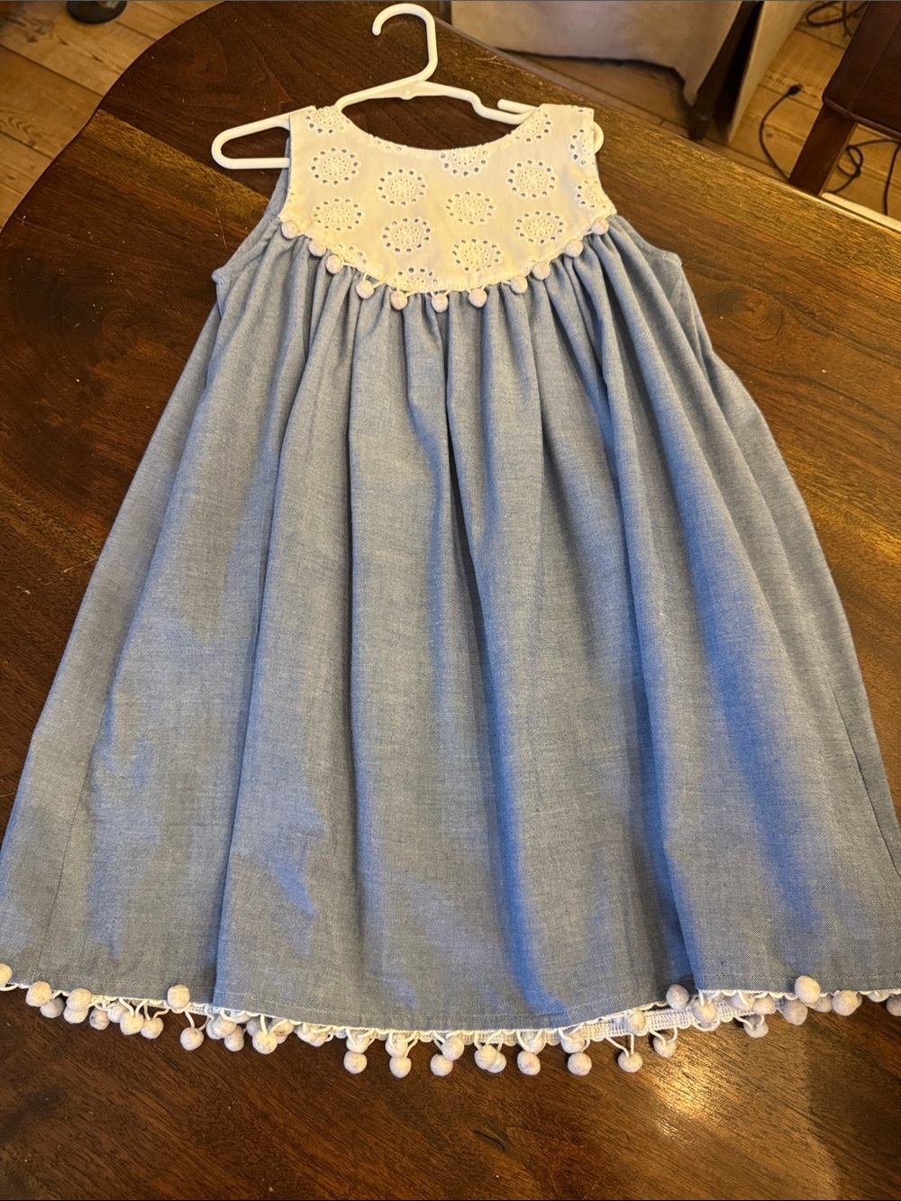 Kelly’s kids Girls Blue Dress with Cream Eyelet Yoke